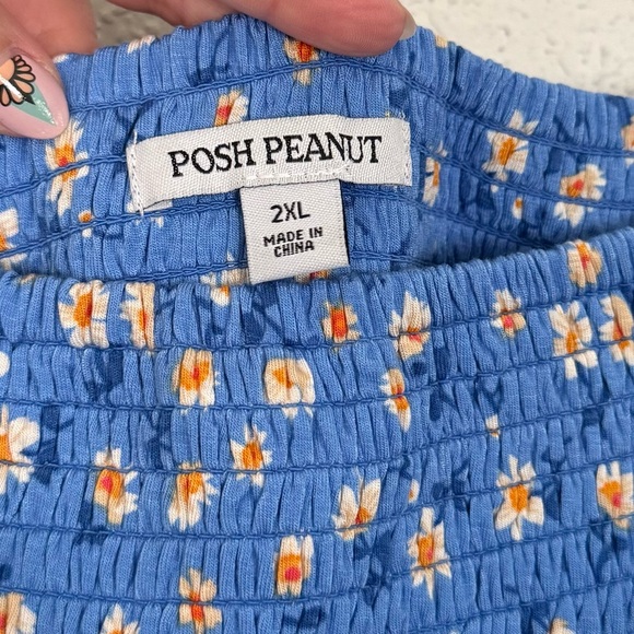 Posh Peanut Colette Smocked Square Neck Jersey Floral Jumpsuit Blue 2X NEW - Picture 6 of 7